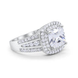 14K White Gold Halo Art Deco Wedding Ring Princess Cut Round Simulated CZ Size-7