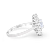 14K White Gold Art Deco Round Bridal Baguette Simulated CZ Wedding Engagement Ring Size-7