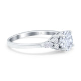 14K White Gold Art Deco Engagement Ring Round Simulated Cubic Zirconia Size-7