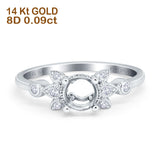 14K White Gold 0.09ct Round 7mm G SI Semi Mount Diamond Engagement Wedding Ring Size 6.5