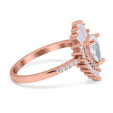 14K Rose Gold Pear Engagement Ring Baguette Simulated Cubic Zirconia Size-7