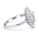 14K White Gold Pear Engagement Ring Baguette Simulated Cubic Zirconia Size-7