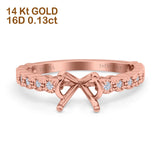14K Rose Gold 0.13ct Round 6.5mm G SI Semi Mount Diamond Engagement Wedding Ring Size 6.5