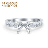 14K White Gold 0.13ct Round 6.5mm G SI Semi Mount Diamond Engagement Wedding Ring Size 6.5