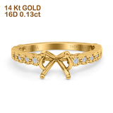 14K Yellow Gold 0.13ct Round 6.5mm G SI Semi Mount Diamond Engagement Wedding Ring Size 6.5