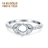 14K White Gold 0.12ct Round 6mm G SI Semi Mount Diamond Engagement Wedding Ring