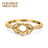 14K Yellow Gold 0.12ct Round 6mm G SI Semi Mount Diamond Engagement Wedding Ring