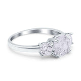14K White Gold Cushion Three Stone Bridal Wedding Engagement Ring Simulated CZ Size-7