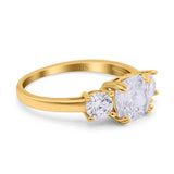 14K Yellow Gold Cushion Three Stone Bridal Wedding Engagement Ring Simulated CZ Size-7