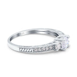 14K White Gold Round Three Stone Bridal Wedding Engagement Ring Simulated CZ