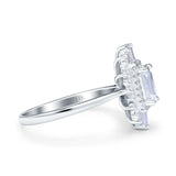 14K White Gold Emerald Cut Vintage Wedding Ring Simulated Cubic Zirconia Size-7