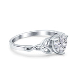 14K White Gold Heart Celtic Wedding Promise Ring Simulated Cubic Zirconia Size-7
