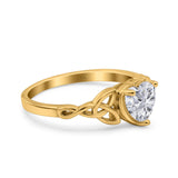 14K Yellow Gold Heart Celtic Wedding Promise Ring Simulated Cubic Zirconia