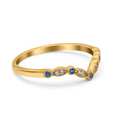 14K Yellow Gold Curved Marquise Half Eternity Stackable Ring Simulated Blue Sapphire CZ Size-7