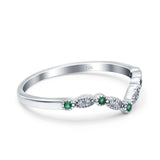 14K White Gold Curved Marquise Half Eternity Stackable Ring Simulated Green Emerald CZ Size-7