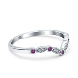 14K White Gold Curved Marquise Half Eternity Stackable Ring Simulated Ruby CZ Size-7