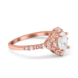 14K Rose Gold Oval Engagement Ring Vintage Accent Simulated Cubic Zirconia Size-7