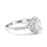 14K White Gold Oval Engagement Ring Vintage Accent Simulated Cubic Zirconia Size-7