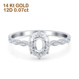 14K White Gold 0.07ct Oval 6mmx4mm G SI Semi Mount Diamond Engagement Wedding Ring Size 6.5