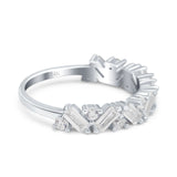 14K White Gold Art Deco Baguette Half Eternity Wedding Band Ring Simulated Cubic Zirconia