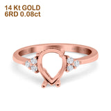 14K Rose Gold 0.08ct Pear 8mmx6mm G SI Semi Mount Diamond Engagement Wedding Ring