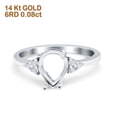 14K White Gold 0.08ct Pear 8mmx6mm G SI Semi Mount Diamond Engagement Wedding Ring