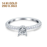 14K White Gold 0.30ct Round 6mm G SI Semi Mount Diamond Engagement Wedding Ring Size 6.5