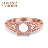 14K Rose Gold 0.08ct Round Art Deco Filigree 6mm G SI Semi Mount Diamond Engagement Wedding Ring Size 6.5