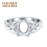 14K White Gold 0.06ct Butterfly Accent Oval 8mmx6mm G SI Semi Mount Diamond Engagement Wedding Ring Size 6.5