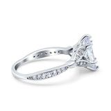 14K White Gold Marquise Art Deco Engagement Wedding Bridal Ring Round Simulated Cubic Zirconia