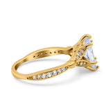 14K Yellow Gold Marquise Art Deco Engagement Wedding Bridal Ring Round Simulated Cubic Zirconia