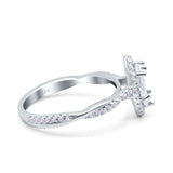 14K White Gold Infinity Twist Halo Marquise Art Deco Vintage Engagement Wedding Bridal Ring Simulated CZ Size-7