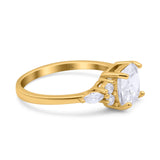 14K Yellow Gold Cushion Cut Art Deco Bridal Wedding Engagement Ring Simulated CZ Size-7