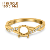 14K Yellow Gold 0.14ct Round Art Deco 6mm G SI Semi Mount Diamond Engagement Wedding Ring Size 6.5