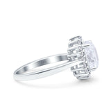 14K White Gold Halo Art Deco Oval Wedding Ring Simulated Cubic Zirconia Size-7