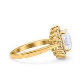 14K Yellow Gold Halo Art Deco Oval Wedding Ring Simulated Cubic Zirconia Size-7