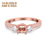 14K Rose Gold 0.53ct Round Three Stone Vintage 6mm G SI Semi Mount Diamond Engagement Wedding Ring Size 6.5