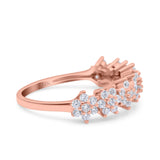 14K Rose Gold Seven Stone Flower Half Eternity Band Round Wedding Engagement Ring Simulated CZ Size-7