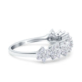 14K White Gold Seven Stone Flower Half Eternity Band Round Wedding Engagement Ring Simulated CZ