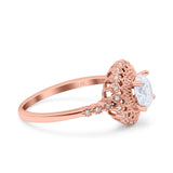 14K Rose Gold Halo Art Deco Round Bridal Wedding Engagement Ring Simulated CZ Size-7