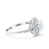 14K White Gold Halo Art Deco Round Bridal Wedding Engagement Ring Simulated CZ Size-7