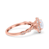 14K Rose Gold Vintage Art Deco Halo Oval Bridal Simulated CZ Wedding Engagement Ring Size 7