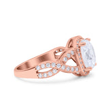 14K Rose Gold Infinity Twisted Shank Art Deco Oval Wedding Ring Simulated Cubic Zirconia Size-7