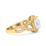 14K Yellow Gold Infinity Twisted Shank Art Deco Oval Wedding Ring Simulated Cubic Zirconia