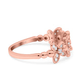 14K Rose Gold Flower Half Eternity Stackable Wedding Engagement Ring Simulated CZ Size-7