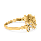 14K Yellow Gold Flower Half Eternity Stackable Wedding Engagement Ring Simulated CZ