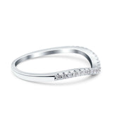 14K White Gold Contour Curved Half Eternity Band Ring Round Simulated Cubic Zirconia Size-7