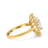 14K Yellow Gold Art Deco Wedding Bridal Ring Baguette Round Simulated Cubic Zirconia Size-7
