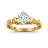14K Yellow Gold Irish Claddagh Heart Promise Ring Wedding Engagement Ring Round Simulated Cubic Zirconia