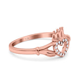 14K Rose Gold Heart Claddagh Art Deco Wedding Ring Simulated Cubic Zirconia Size-7